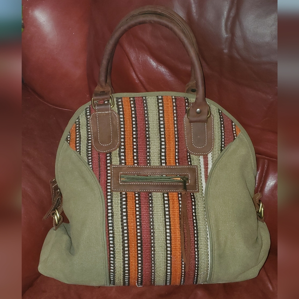 Fredd + Basha Purse/bag Canvas Leather Large Roomy 17X14.5 in